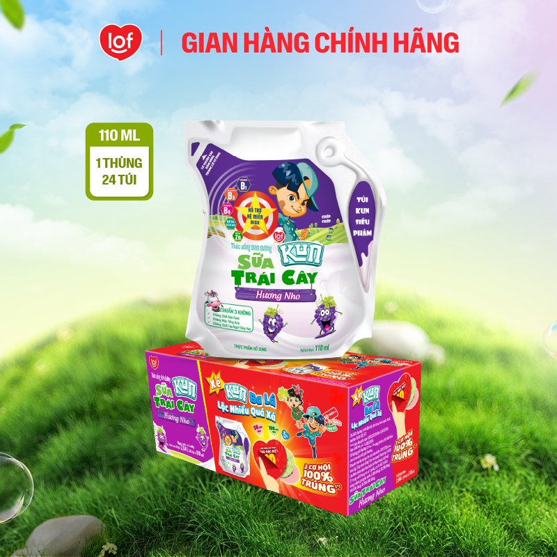 Sữa trái cây KUN vị nho thùng 24 túi x 110ml