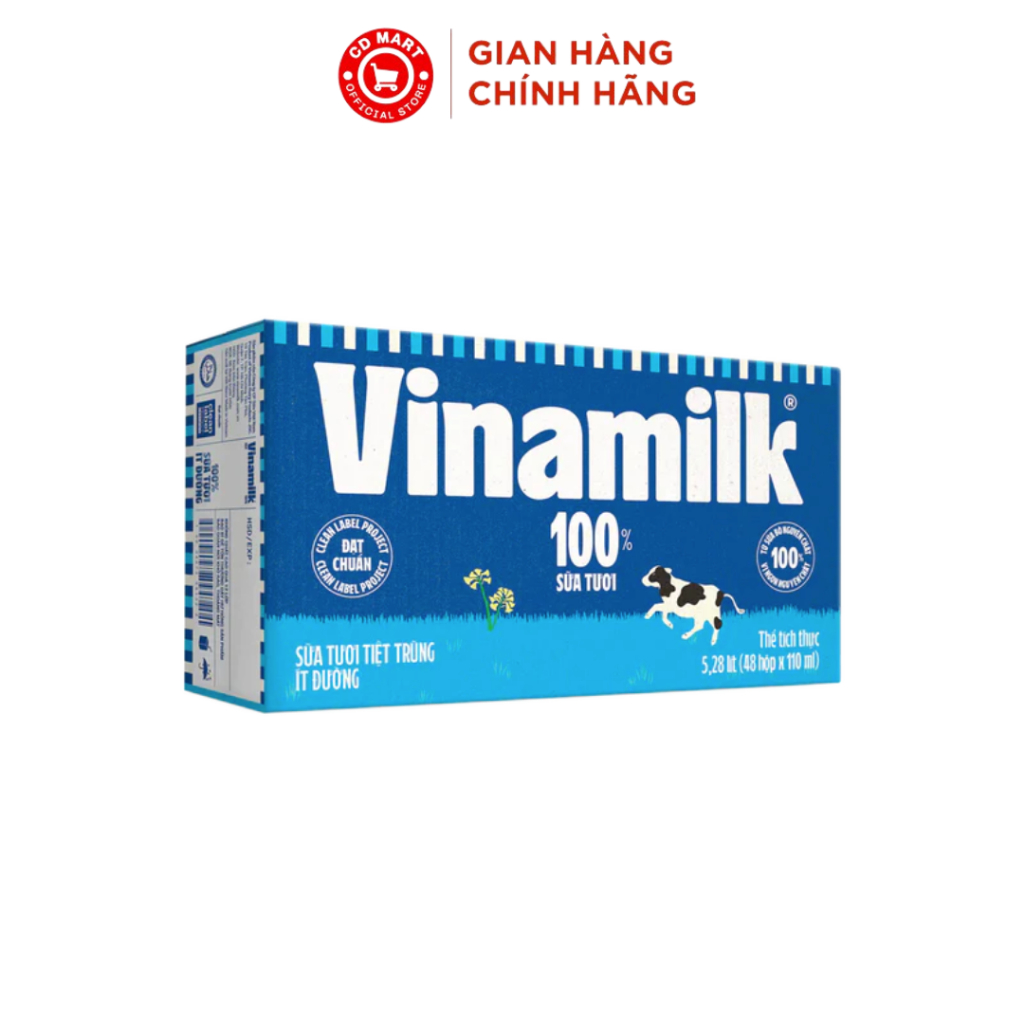 Thùng 48 hộp sữa tươi tiệt trùng Vinamilk ít đường (110ml)