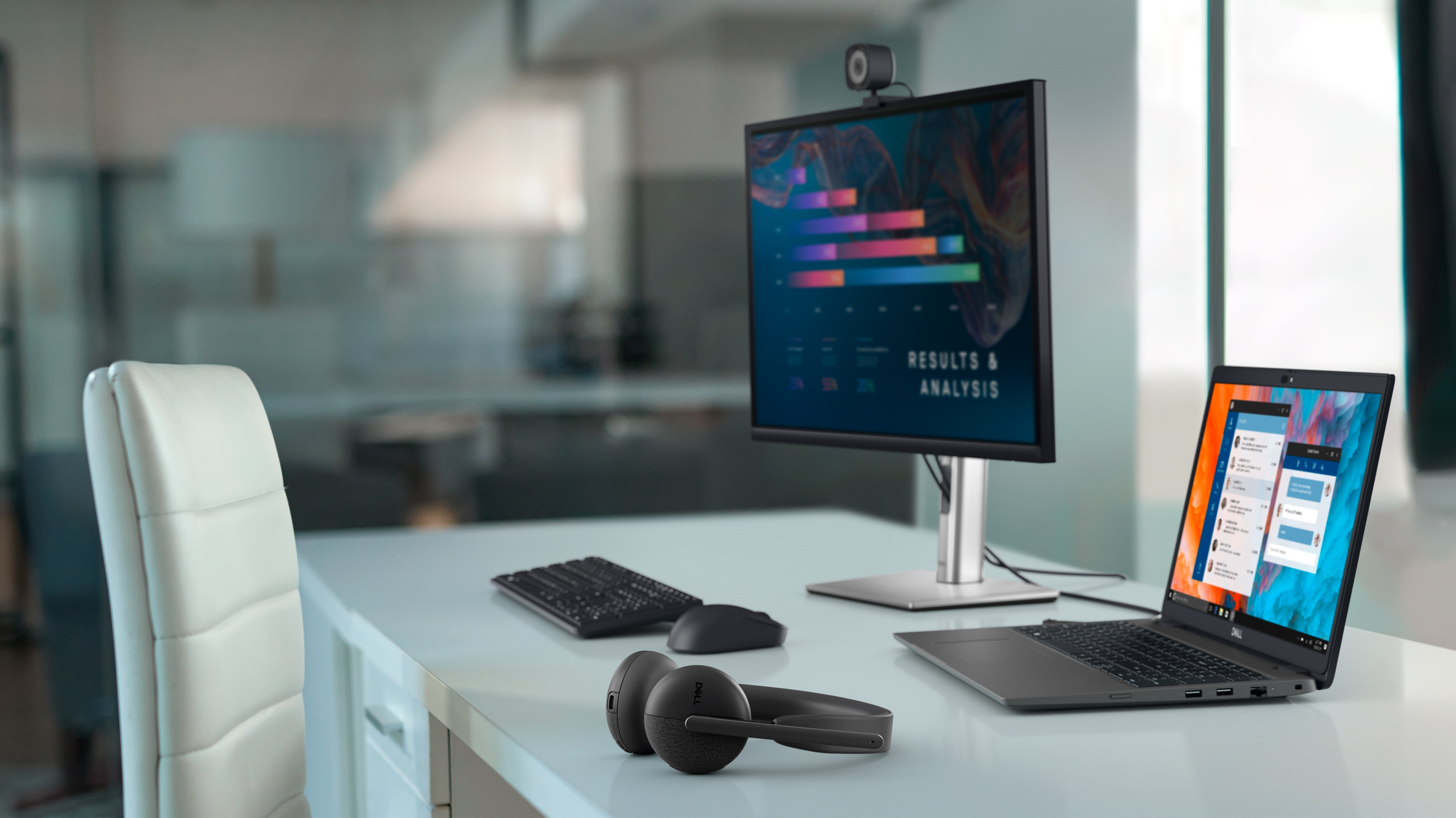 Dell products over a table.