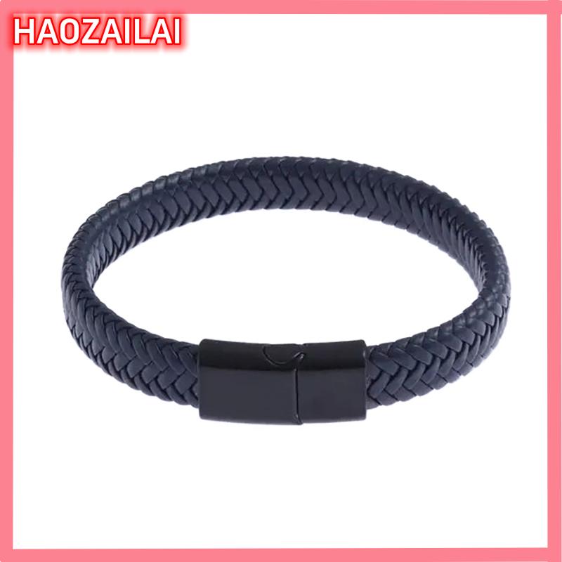 HAOZAILAI Cổ điển da đen Vòng đeo tay cho nam giới tay trang sức quà tặng đẹp trai Vòng đeo tay