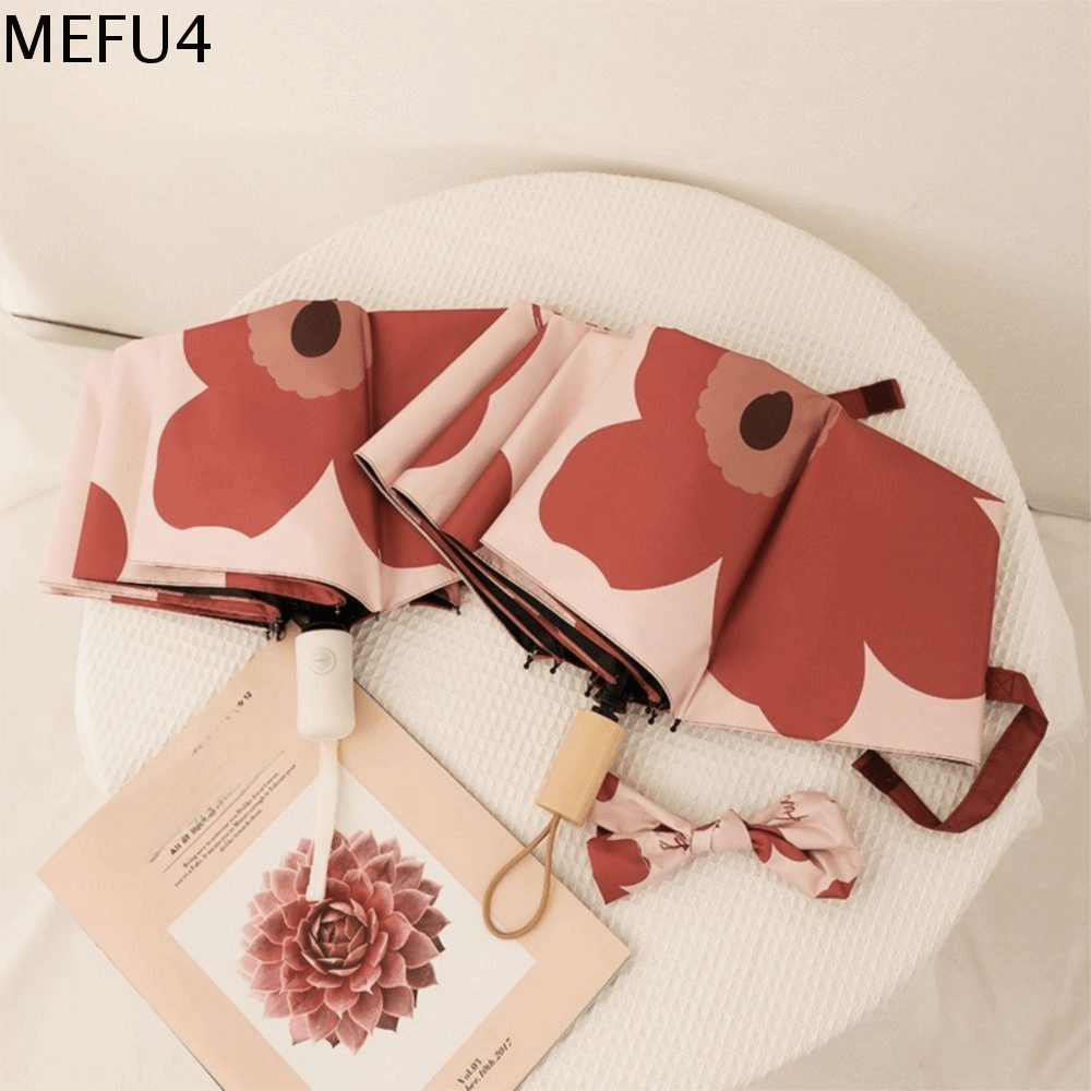 MEFU4 Dày hơn Ô Tự Động Chống gió Vinyl Ô dù gấp Thiết kế hoa Chống thấm nước Ô du lịch Sử dụng khi đi du lịch