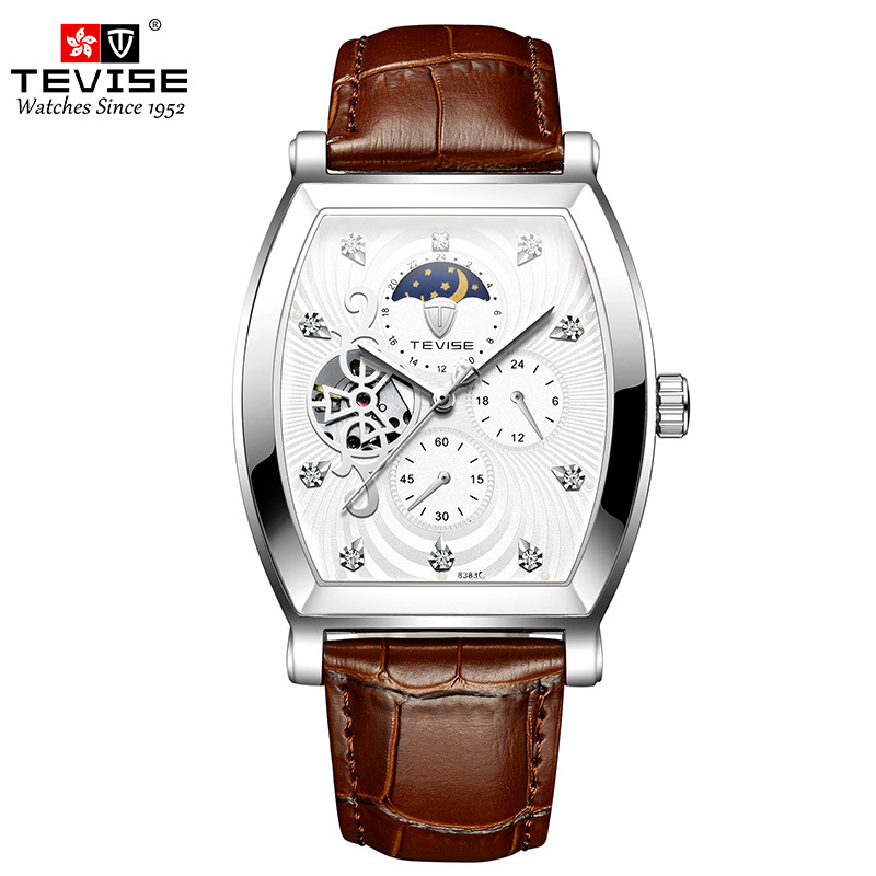 Swiss Tevise Watch Tik Tok Live Stream Barrel Watch Tourbillon Star Machinery Mens Leather Belt