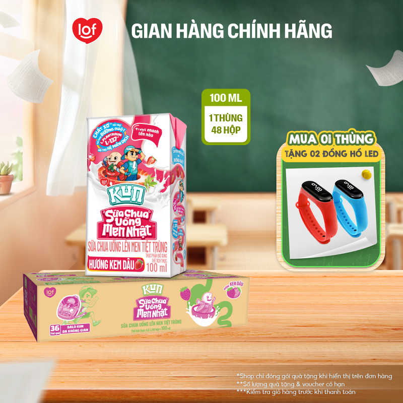 Sữa chua uống KUN vị kem dâu thùng 48 hộp x 100ml