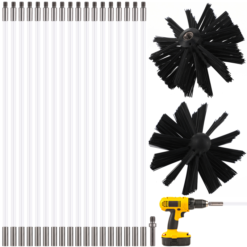 VORCOOL 18 Pcs Pipe Cleaning Brush Rods + Two Heads One Hexagonal Cleansing Inner Cleaner Air Duct Tools Chimney Dryer Vent Nylon For Drill Sweep