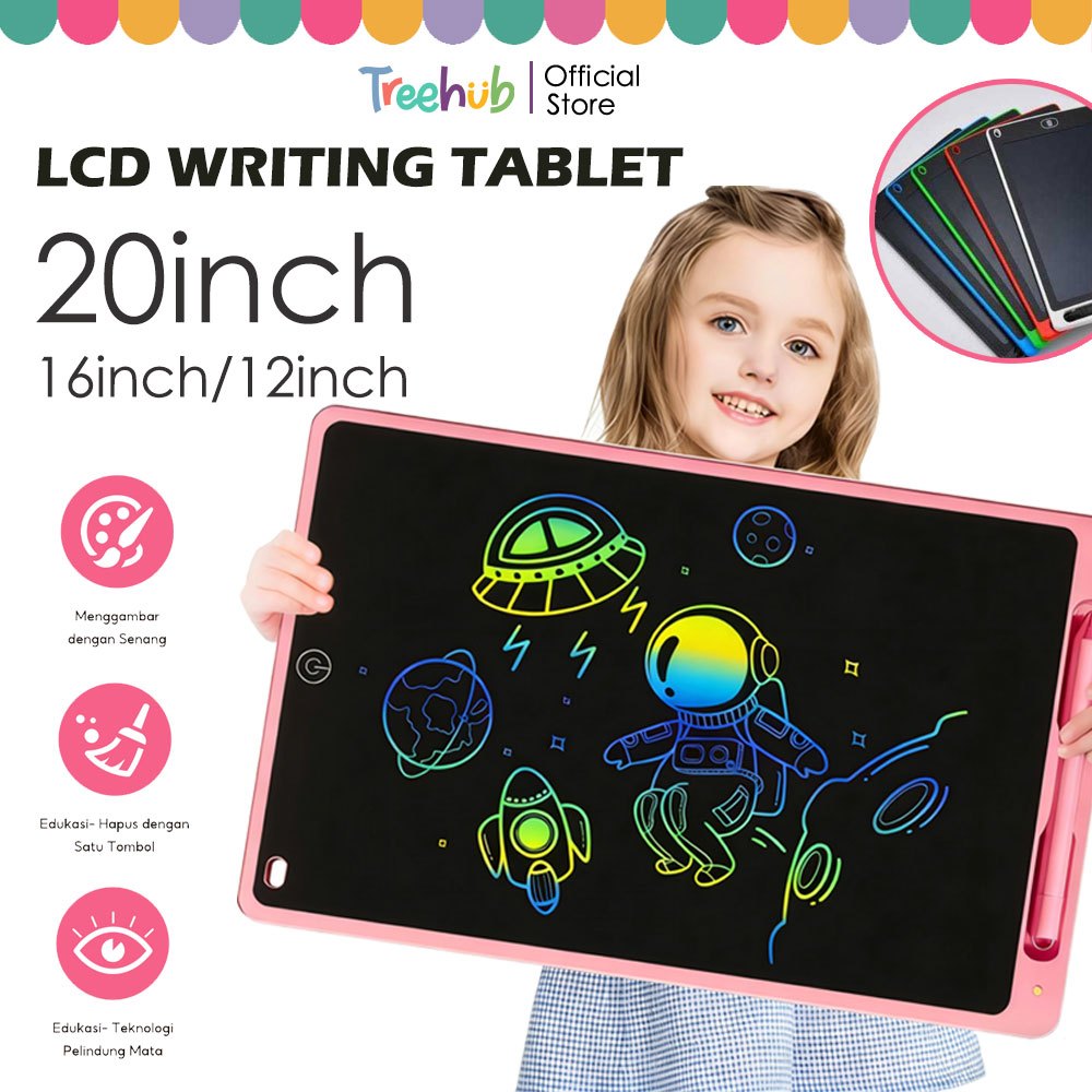 Treehub LCD Writing Tablet Drawing Board 12/16/20 Inch Colour Papan Tulis Bisa Hapus Edukasi Mainan anak Papan Gambar Anak