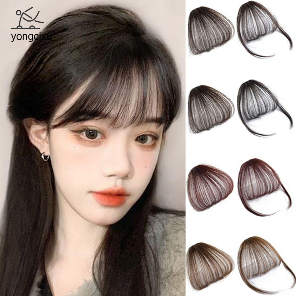YONGCIXU Tua giả Tóc mái 3D Tóc mái thẳng Tóc giả tổng hợp Tóc mái hàng đầu Không đường may Kẹp vào Tóc mái giả Phụ nữ