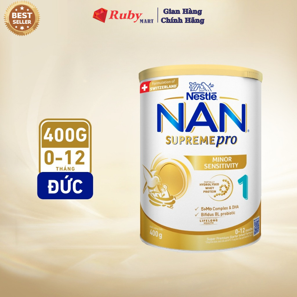 Sữa Bột Nestlé NAN SUPREMEPRO 1 400g Nhập Khẩu Đức Cho Bé 0 - 12 Tháng Có Đạm Whey Thủy Phân 1 Phần 5-HMOs & BIFIDUS BL