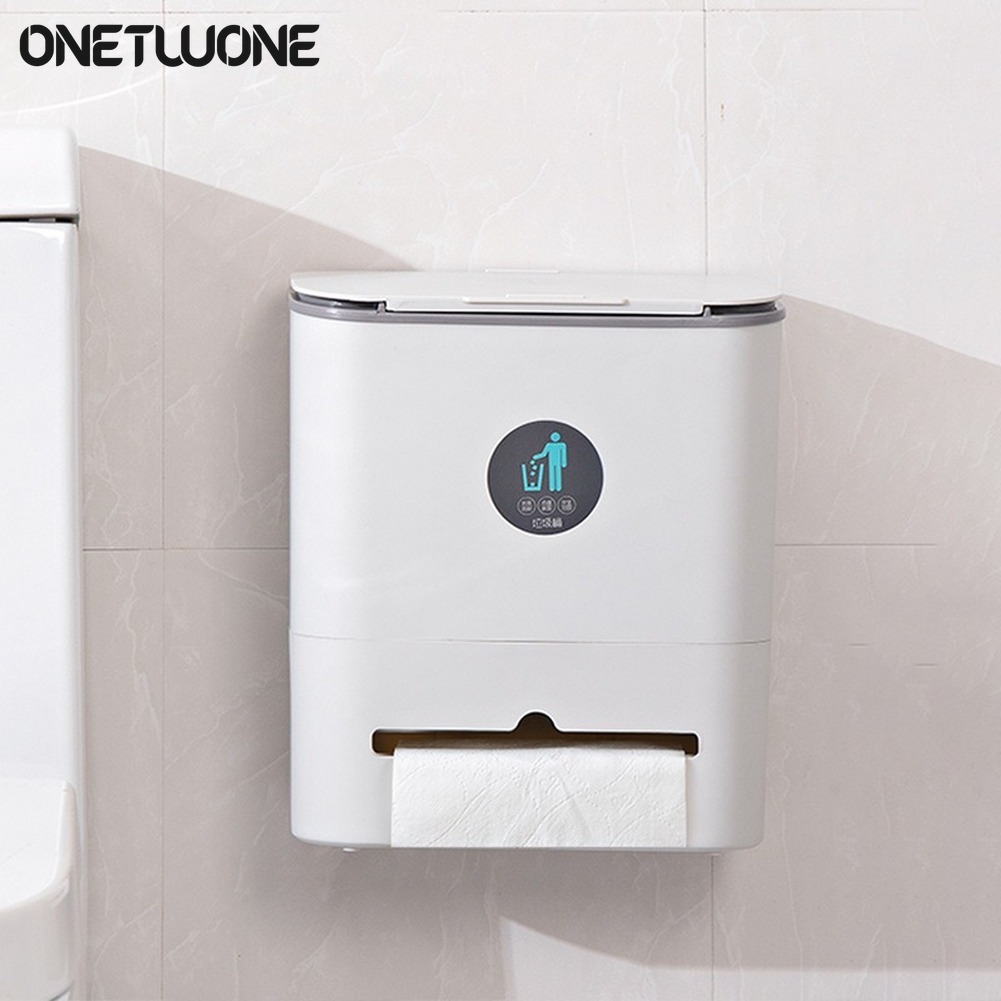 Onetwone Hanging Trash Can Garbage Can Waste Bin with Lid for Kitchen Cabinet Door Bedroom Wall Hanging Garbage Bins ราคา 239 บาท*ส่งฟรี