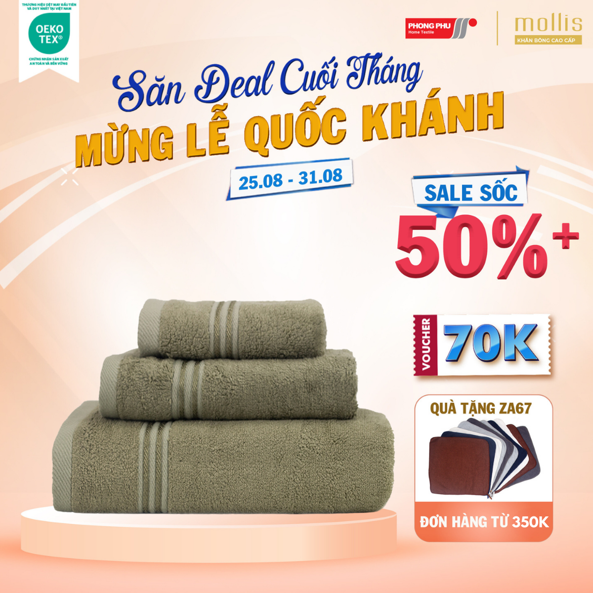 Khăn tay mollis bamboo 28x42cm khăn cao cấp sợi tre mềm mịn thấm hút không ra màu gia đình du lịch khách sạn spa hmt4