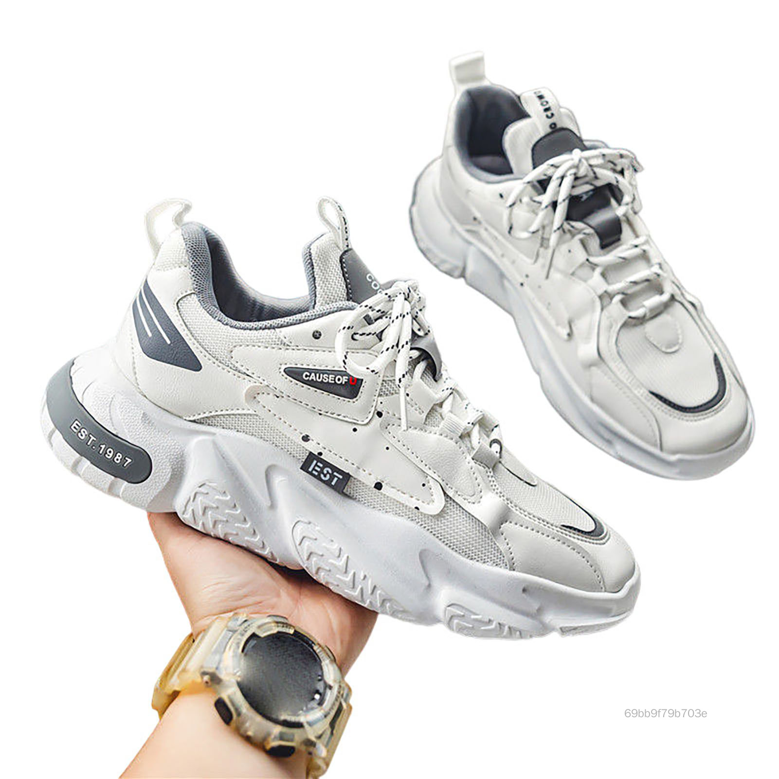 Giày Sneaker Nam Xu Hướng Giày Thường Buộc Dây Màu Trắng Thời Trang Tập Gym Đi Bộ Giày Chạy Bộ Thích Hợp Cho Cuộc Sống Hàng Ngày Và Thể Thao Giày Sneaker Nam LN-VN - 2
