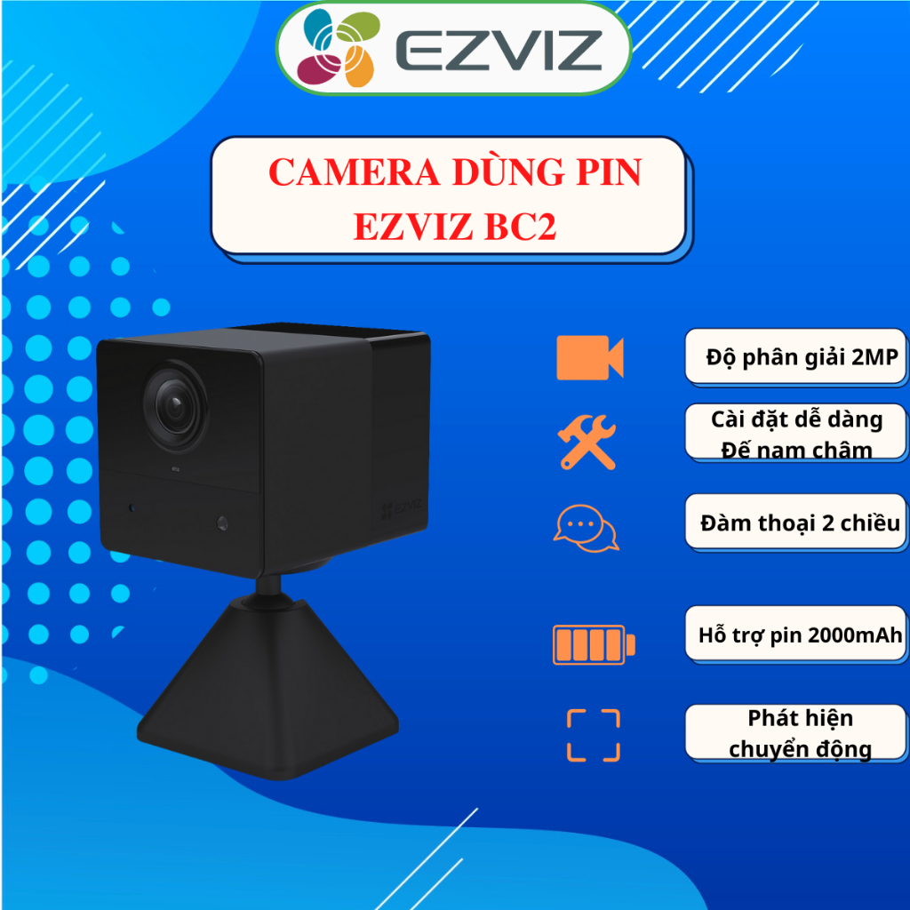 Camera wifi trong nhà cố định dùng pin sạc ezviz bc2/cb2 1080p 2mp hàng chính hãng