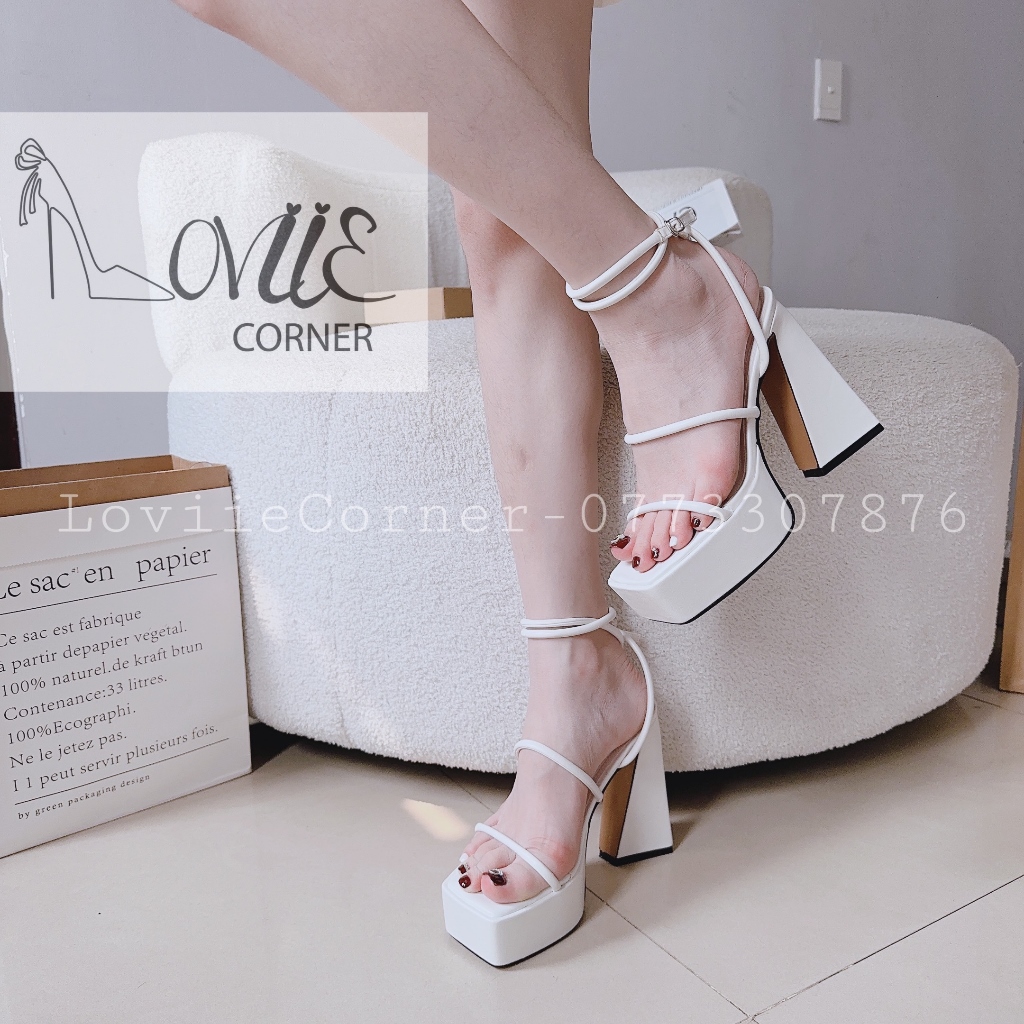 ⊕∏  GIÀY CAO GÓT LOVIIECORNER - SANDAL HAI QUAI NGANG DÂY MẢNH PHONG CÁCH THỜI TRANG MŨI VUÔNG G2304