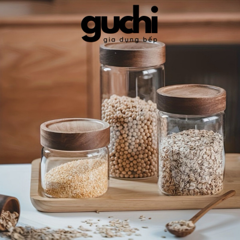 Hũ Thuỷ Tinh Có Nắp Xoắn Gỗ Keo Đựng Đồ Đa Năng Như Trà, Cafe, Đồ Ăn... Cho Gia Đình Decor Sang Trọng - Peehomedecor.vn