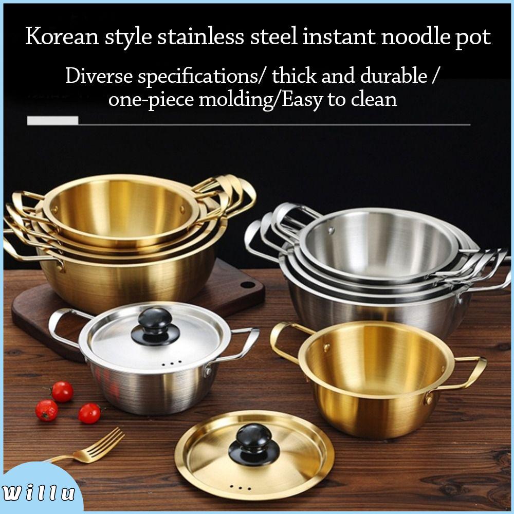 AMICABLE52LE1 Thép không gỉ Nồi mì ramen có nắp mini Nồi súp  Đa chức năng Lẩu Dụng cụ nấu ăn cắm trại