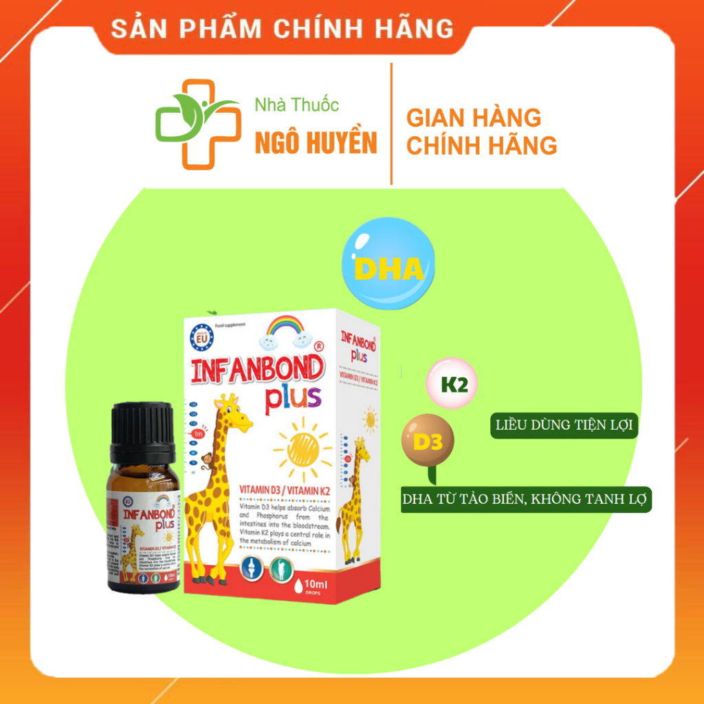 [MẪU MỚI BỔ SUNG THÊM DHA] D3 K2 INFANBOND NHẬP KHẨU BA LAN bổ sung vitamin d3 cho trẻ sơ sinh, giảm còi xương