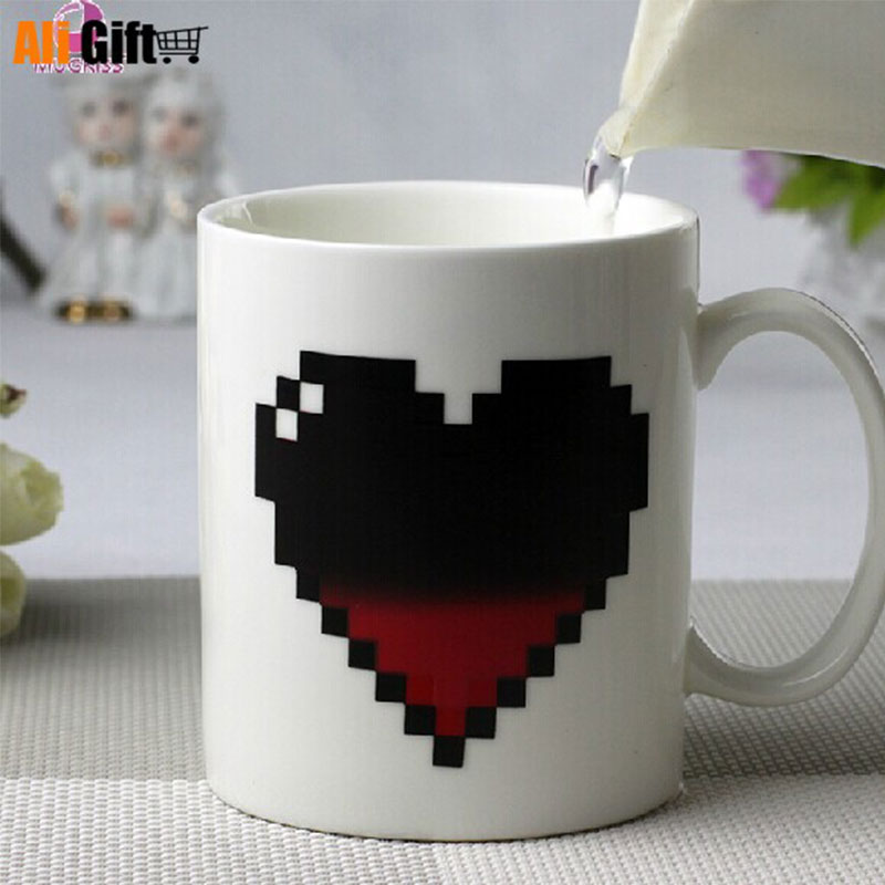 zhongzhaojing22 Pixel Color Heat Sensitive Handgrip Coffee Temperature Changing Valentine's Love Gift Cup Mug Cups, Mugs & Saucers ราคา 564 บาท*ส่งฟรี