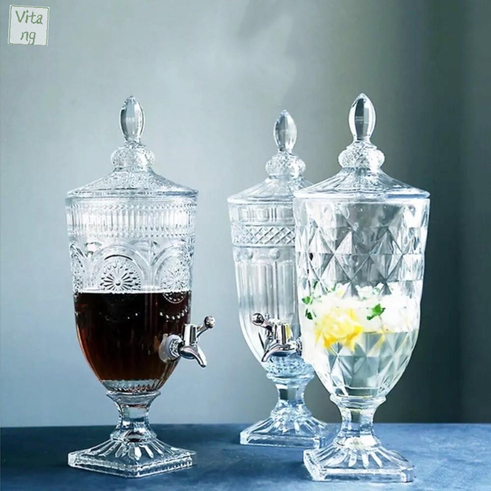 VITANG Kính trong suốt Bình nước ép Dập nổi thanh lịch Dung lượng lớn Bình trà đá Sang trọng có vòi nước Bình nước Trang trí nhà cửa