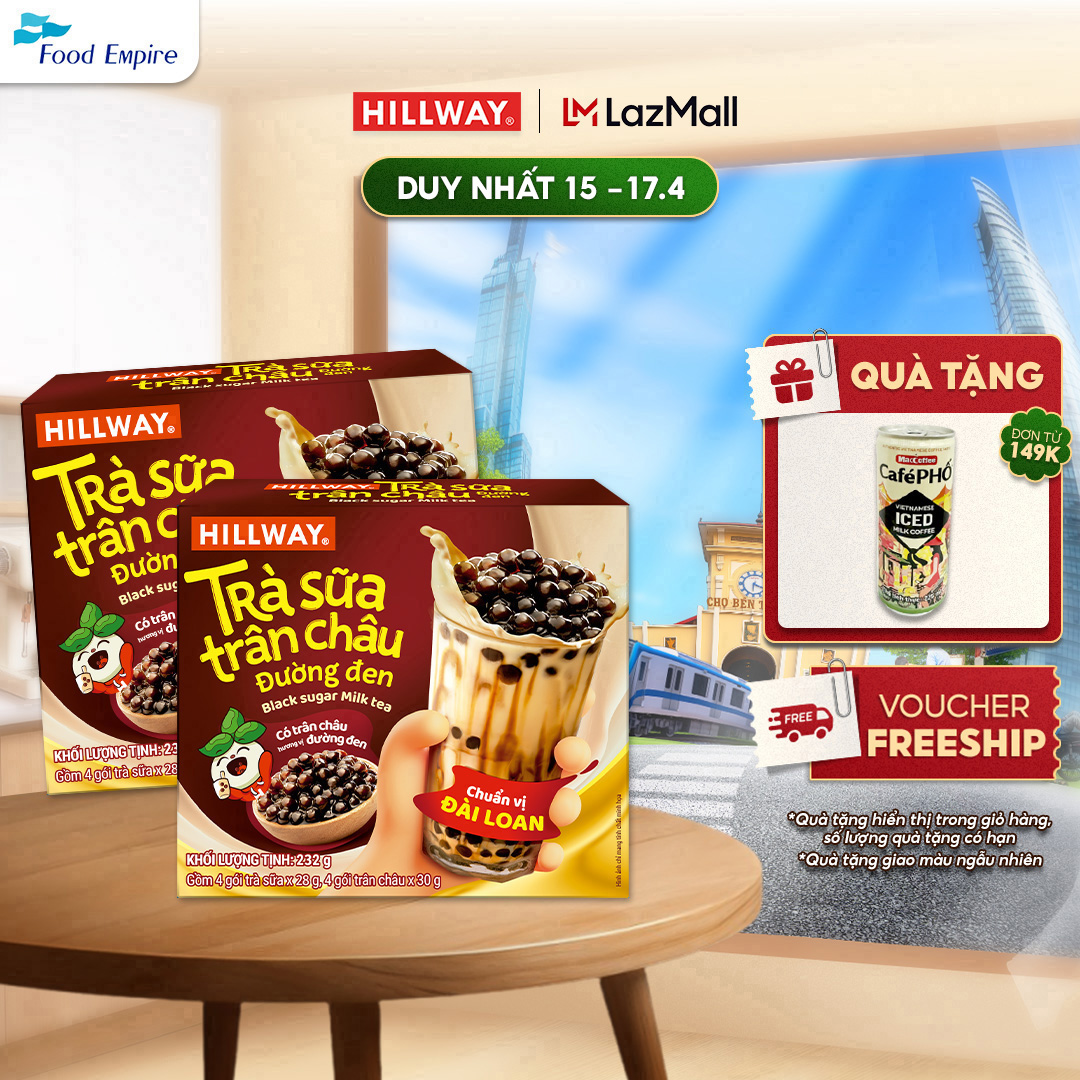 Combo 2 Trà sữa trân châu đường đen Hillway (4 gói trà sữa (28g) và 4 gói trân châu(30g)