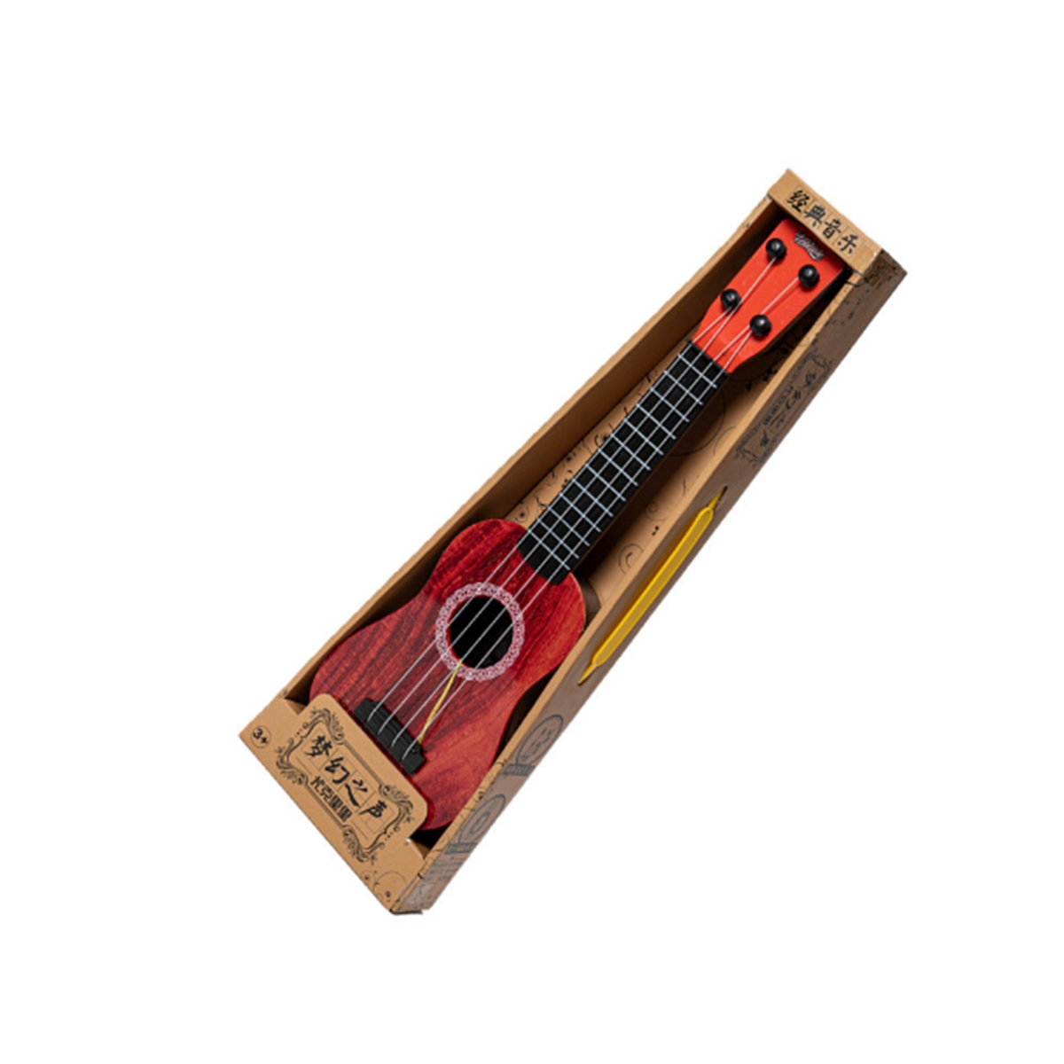 Guitar Toy Simulated Wood Grain Guitar Instrument Mini Four Strings Can Be Played for Early Education