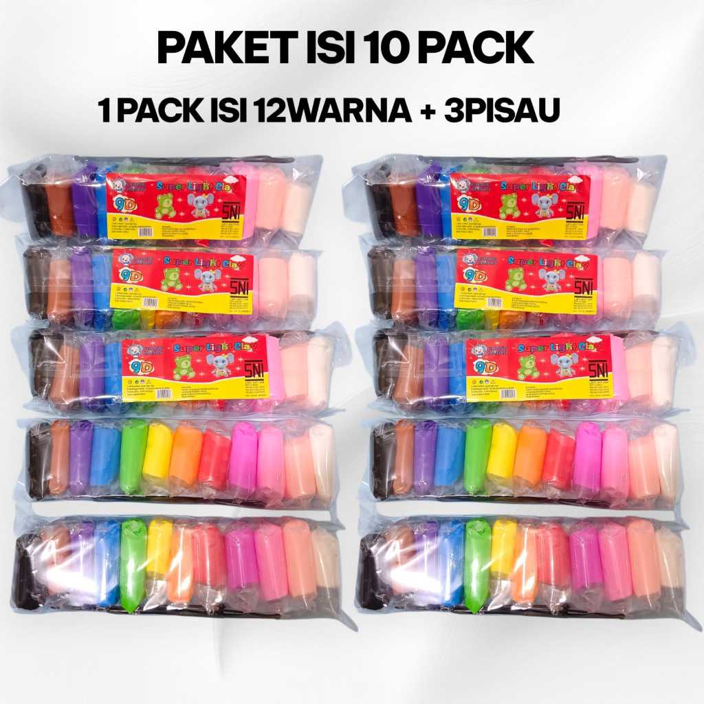 120PCS (10 BUNGKUS) Paket Clay Mainan Edukasi Anak 12Warna Free 3pisau Lilin Mainan Mudah Di Bentuk