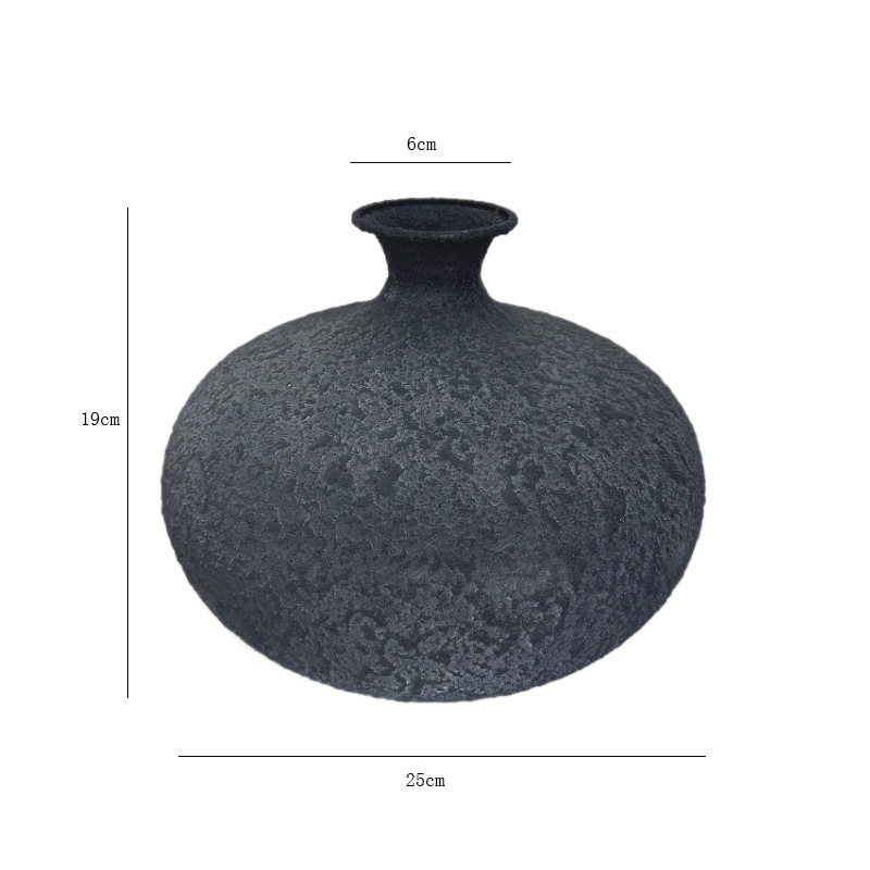 Wabi Sansan retro imitation coarse pottery vase high-end rough texture metal flower ware tea room atmosphere decoration flower pot