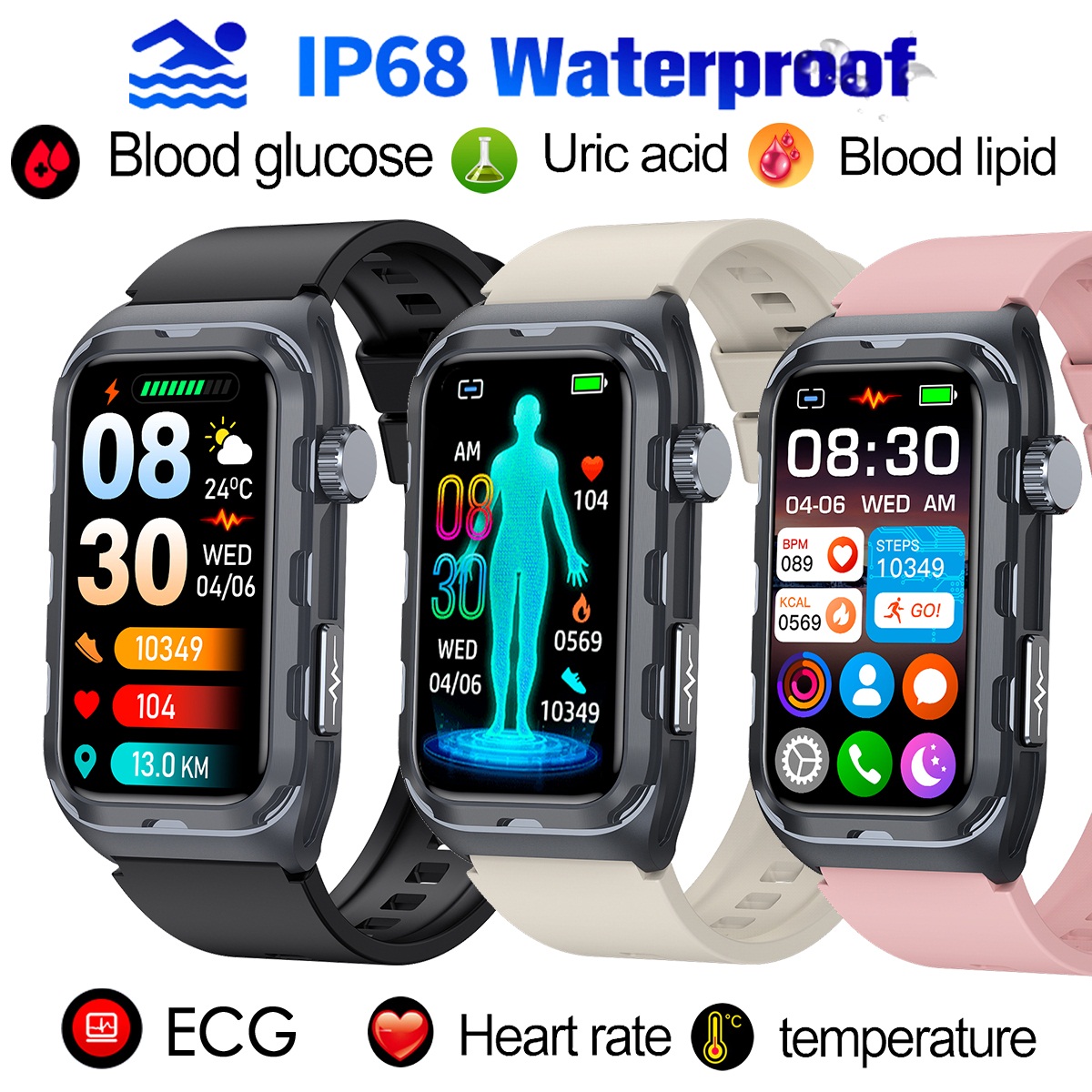 TK79 Smart Watch Pulse Therapy ECG Blood Glucose Blood Lipid Uric Acid Body Fat Monitoring Smartwatch For Men Women Waterproof Sport Fitness Bluetooth Bracelet ราคา 1,276 บาท*ส่งฟรี