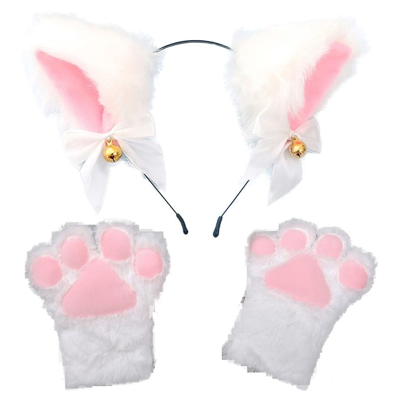 2PCS Set Cat Paw Gloves Dance Prom Halloween Cat Ears Headwear Cosplay Cat