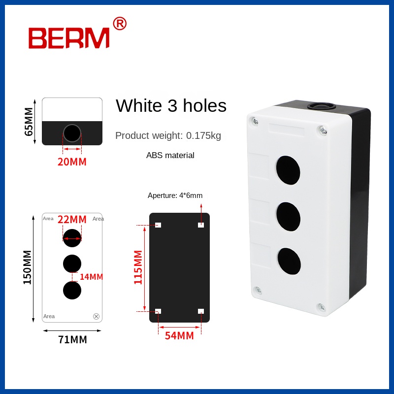 BX1/BX2 | Hộp Nút Nhấn 22mm 1/2/3/4/5/6 Lỗ - Chống Nước, Điều Khiển Công Nghiệp, Màu Trắng Vàng - 3 Lỗ (Trắng)