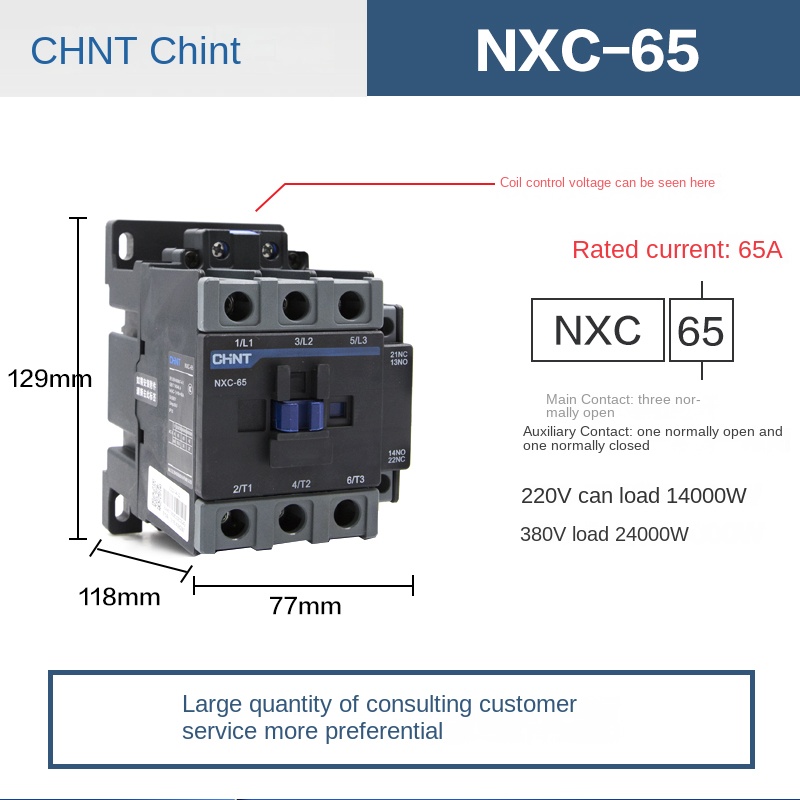 Contactor 380V - NXC-65 65A | Tùy chọn NXC 09/NXC-12/NXC-16/NXC-18/NXC-22/NXC-25/NXC-32 CHINT 220V/380V Thay Thế CJX2 – Điều Khiển Động Cơ Hiệu Quả