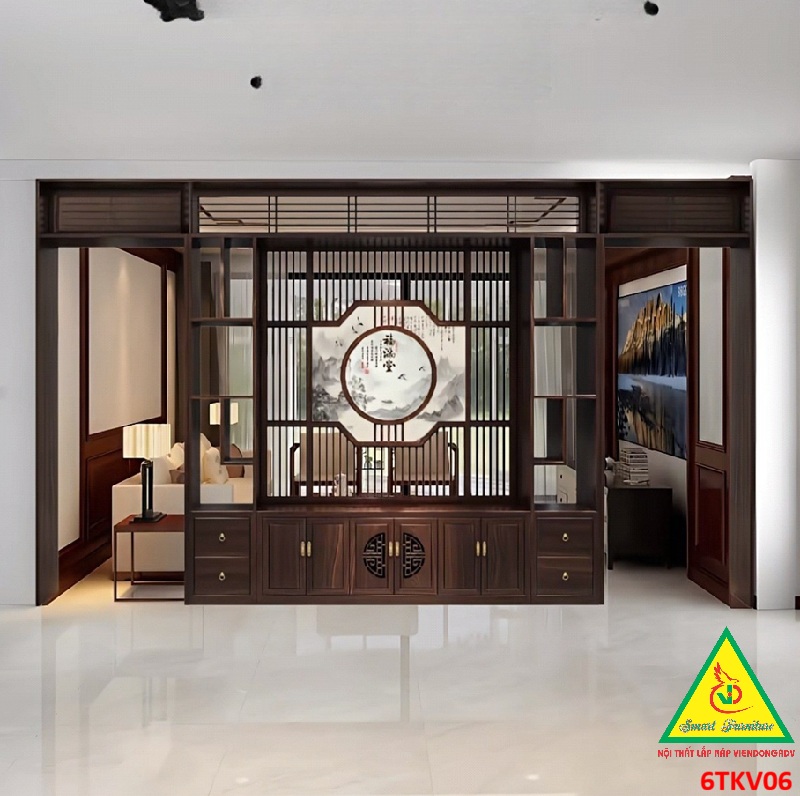 VÁCH NGĂN PHÒNG KHÁCH – NHÀ BẾP GỖ MDF PHONG CÁCH Á ĐÔNG HIỆN ĐẠI 6TKV06 - NỘI THẤT LẮP RÁP VIENDONGADV