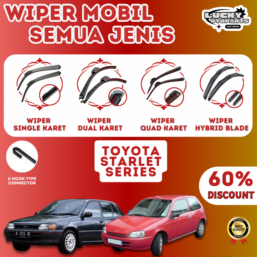 [COD] Wiper Mobil - Mobil Toyota Starlet All Series - Sepasang ( 1 Set ) Kanan dan Kiri Model Frameless Soft Dual Quad Hybrid Blade Harga 55,000 rupiah*Gratis Ongkir