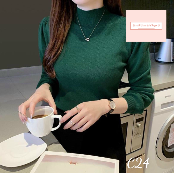 Áo thun nữ cổ lọ tay dài trơn dâng dài công sở c24