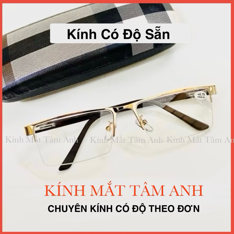 Kính lão thị viễn thị ( có lắp mắt cận ) gọng kim loại nửa viền xẻ cước mắt đã có độ tặng hộp và khăn lau kính