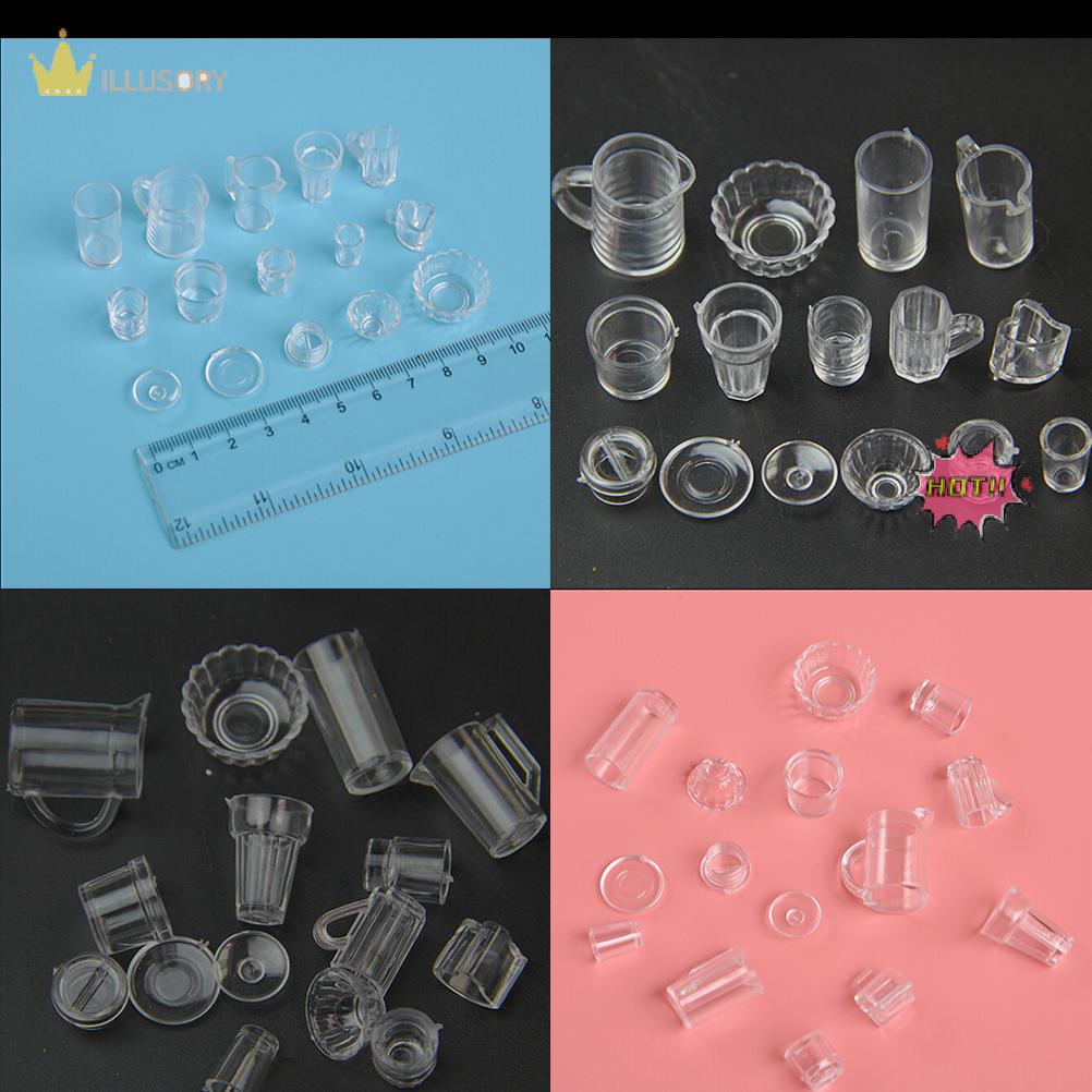 illusory 15ชิ้น/เซ็ต MINI transparent drink CUPS จานจานบนโต๊ะอาหาร miniatures ราคา 16 บาท*ส่งฟรี