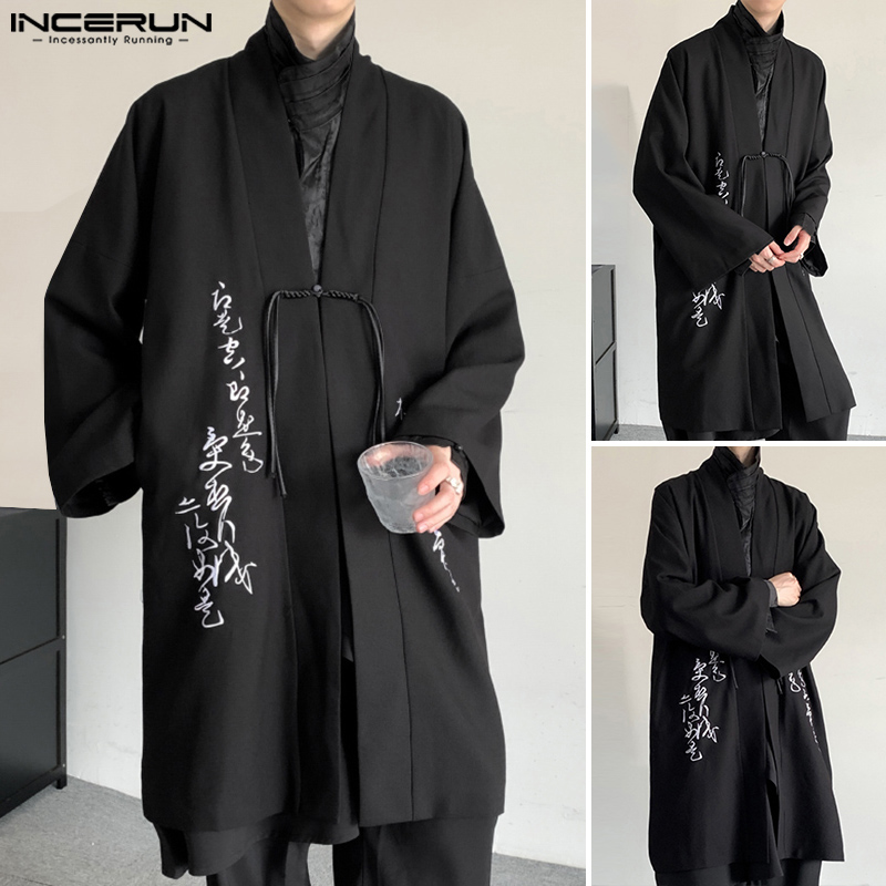 ChArmkpR Store nam hiệu incerun in chữ cái mở áo thắt phía trước cardigan thường Áo khoác RộNg Áo Khoác Cardigan (phong cách Hàn Quốc)