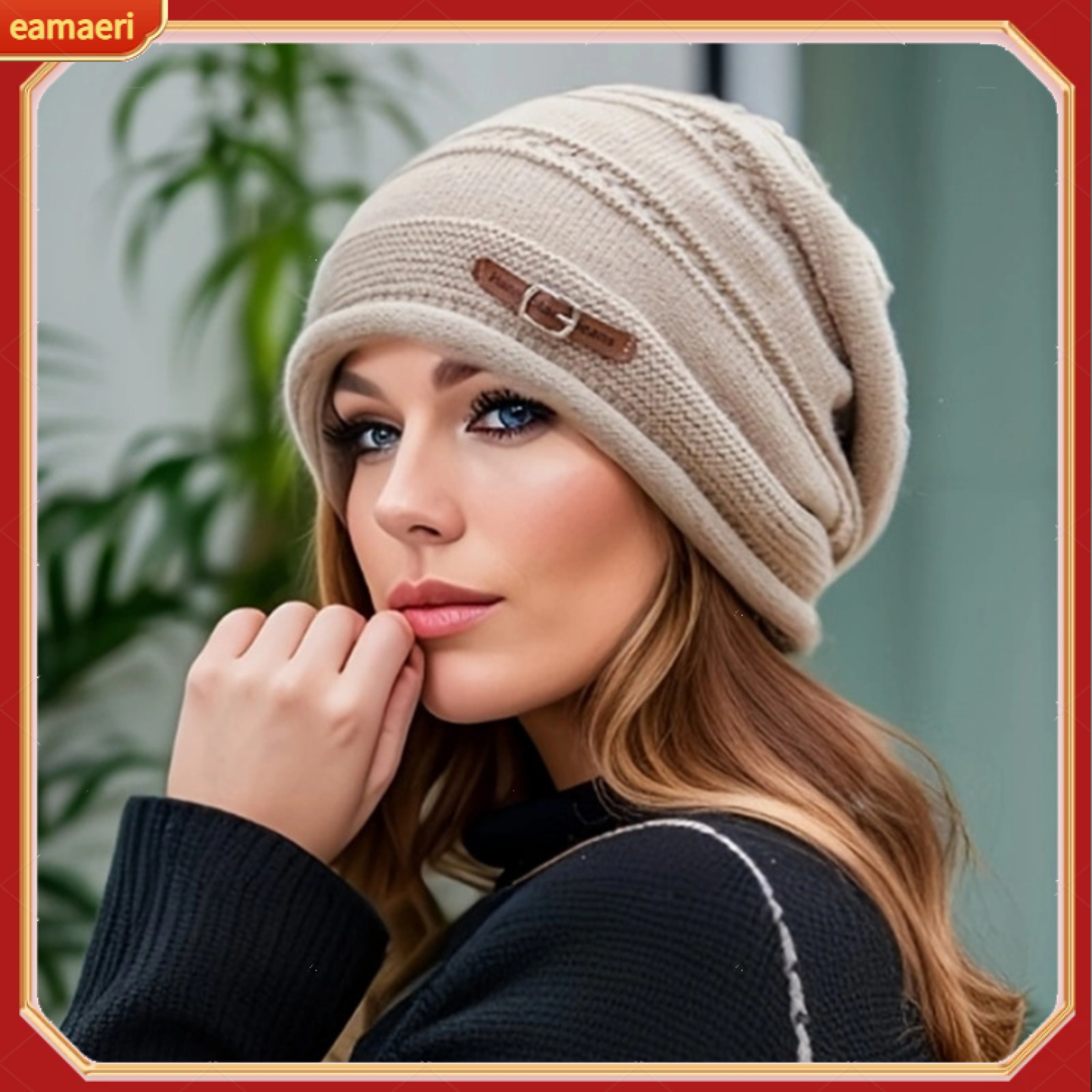 Lady Winter Hat Thick Knit Windproof Plush Lined Keep Warm Ear Protection Elastic Baggy Cap Outdoor School Commuting Beanie ราคา 255 บาท*ส่งฟรี