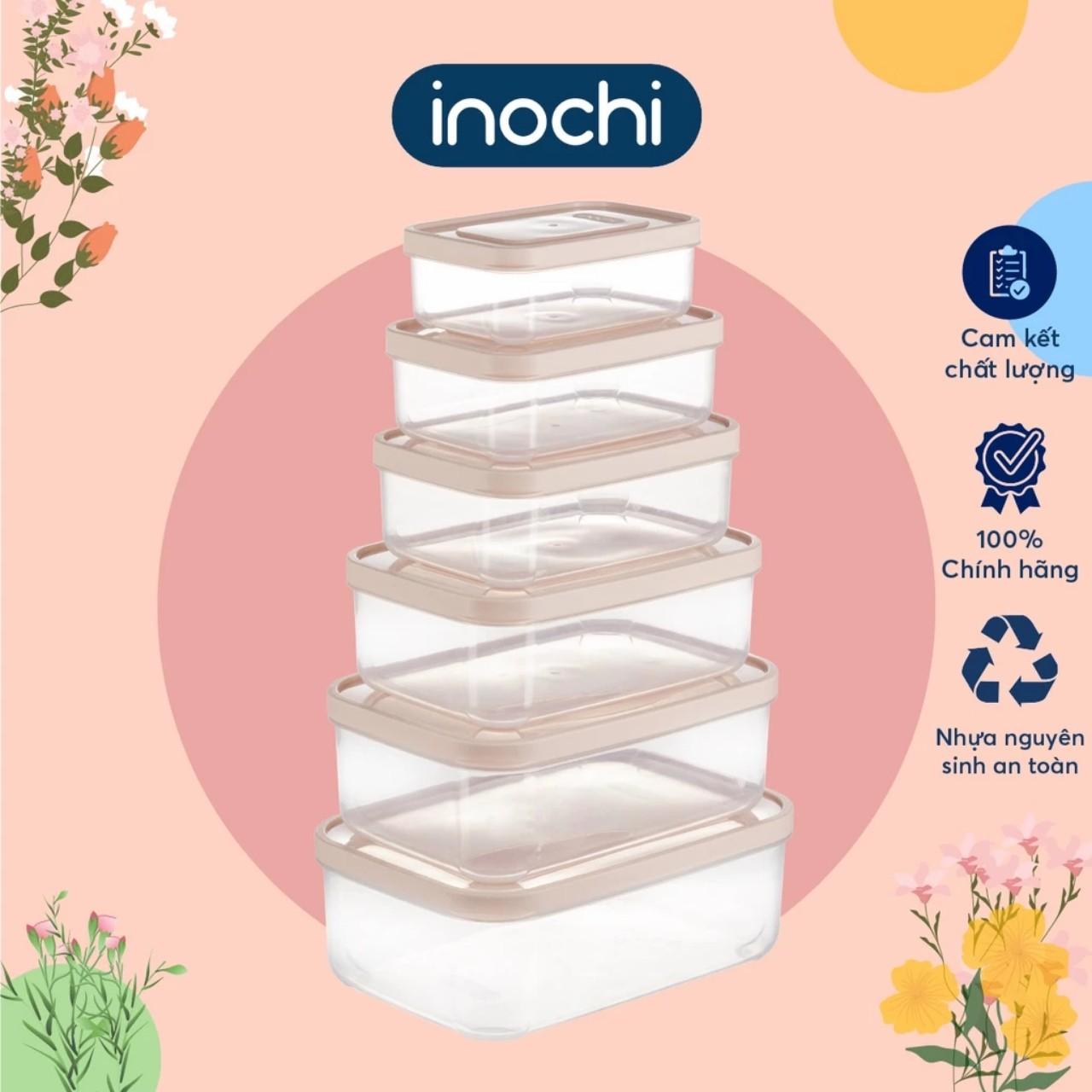    Shopbase  Bộ 6 hộp nhựa đựng thực phẩm chữ nhật Inochi  500-750-1000-1500-2000-2500ml  #giadungshopbase 