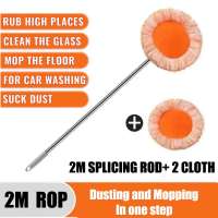 WEDVAN Telescopic Extendable Mop with 360° Rotation  Microfiber Coral Velvet Brush Head & Scrubber  Multi-Surface Cleaner for Cars Ceilings Walls Windows