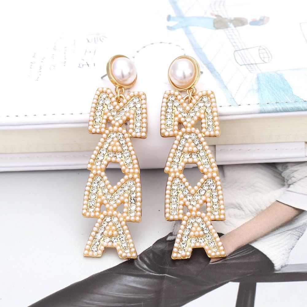 Amicable52le1 2 món quà thời trang hoa tai Mama hợp thời trang bông tai kim cương giả ngọc trai phụ kiện trang sức