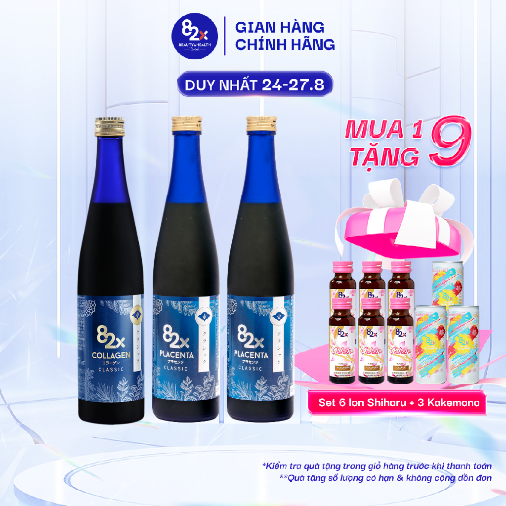 Mỹ nhân không tuổi Collagen 82X dạng nước Nhật Bản Combo 3 chai: Placenta + Collagen + Placenta .