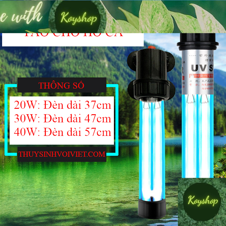 Đèn uv đôi bóng diệt khuẩn cho hồ cá công suất 20,30,40 và 60w, uv sterilization king