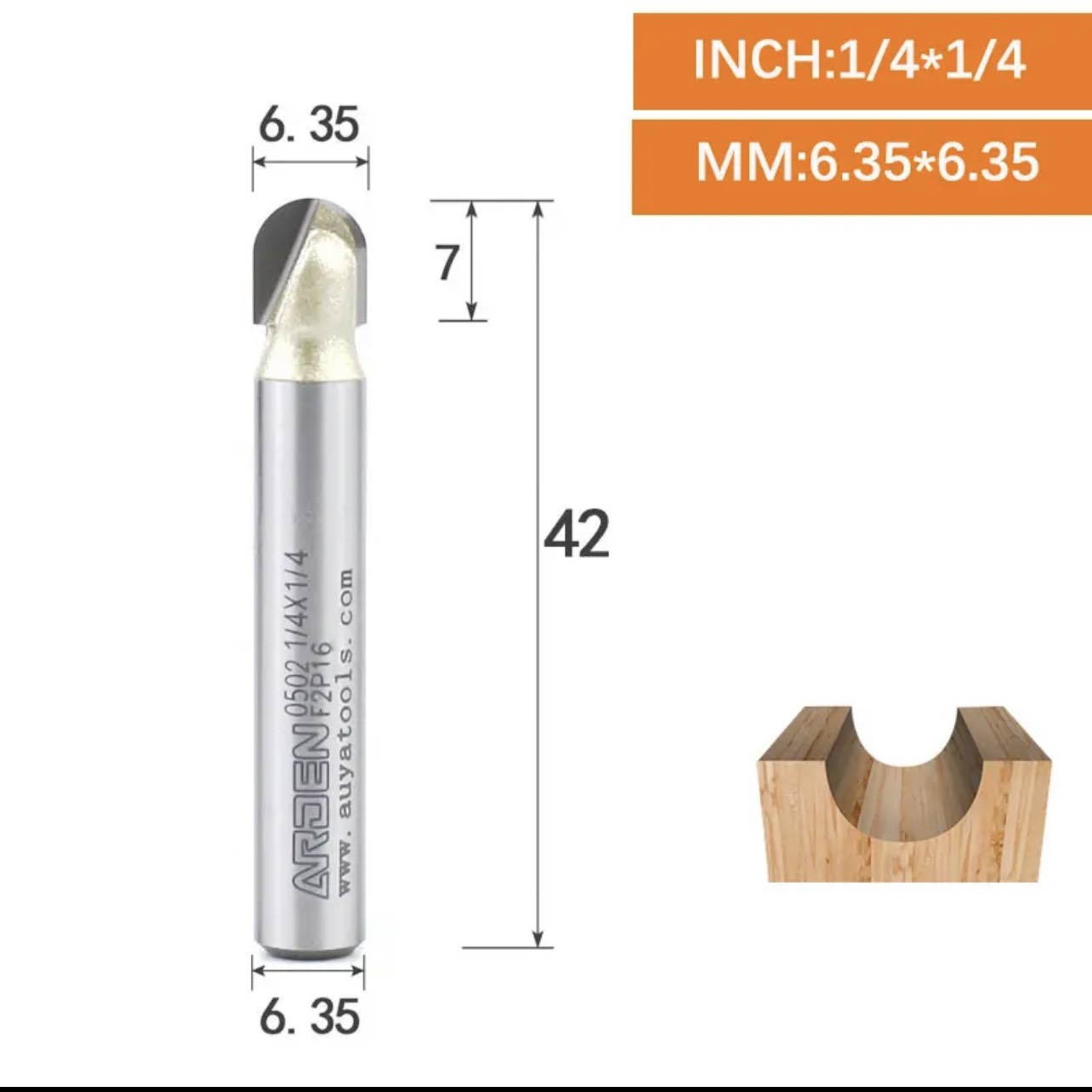 Mũi phay cnc gỗ mũi soi alu quả đào tròn dao cầu ARDEN 0502 AD-0502