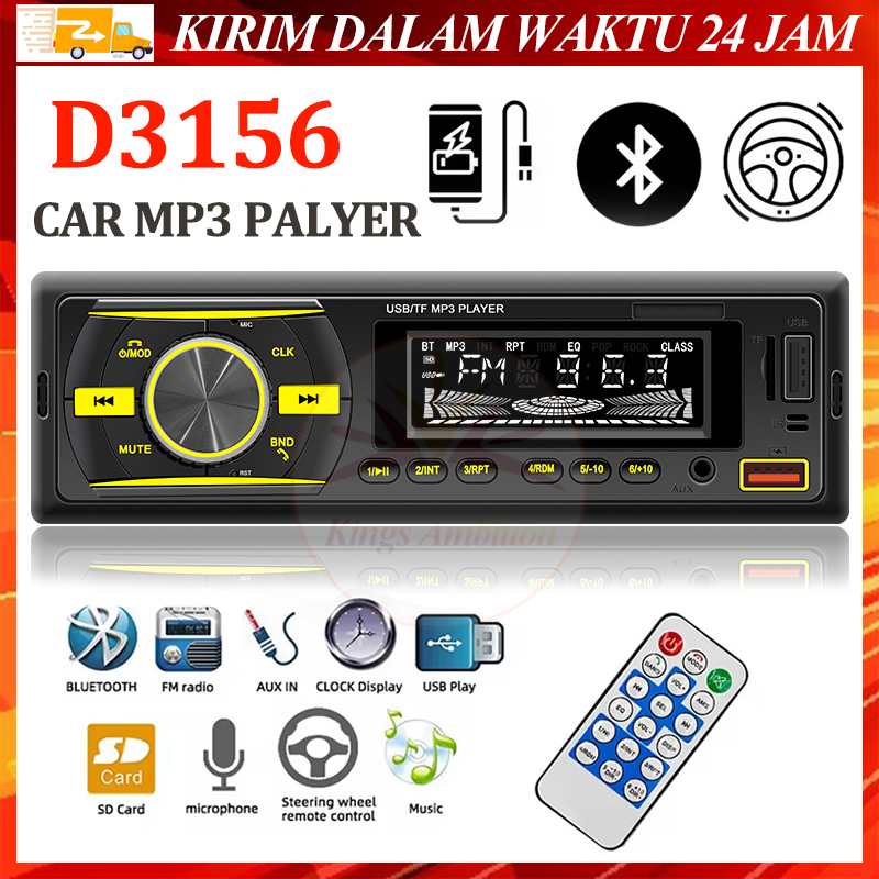 Cod bluetooth5.0 universal car tape audio MP3 player single DIN version multifunction d3156 USB MP3 FM Harga 145,000 rupiah*Gratis Ongkir