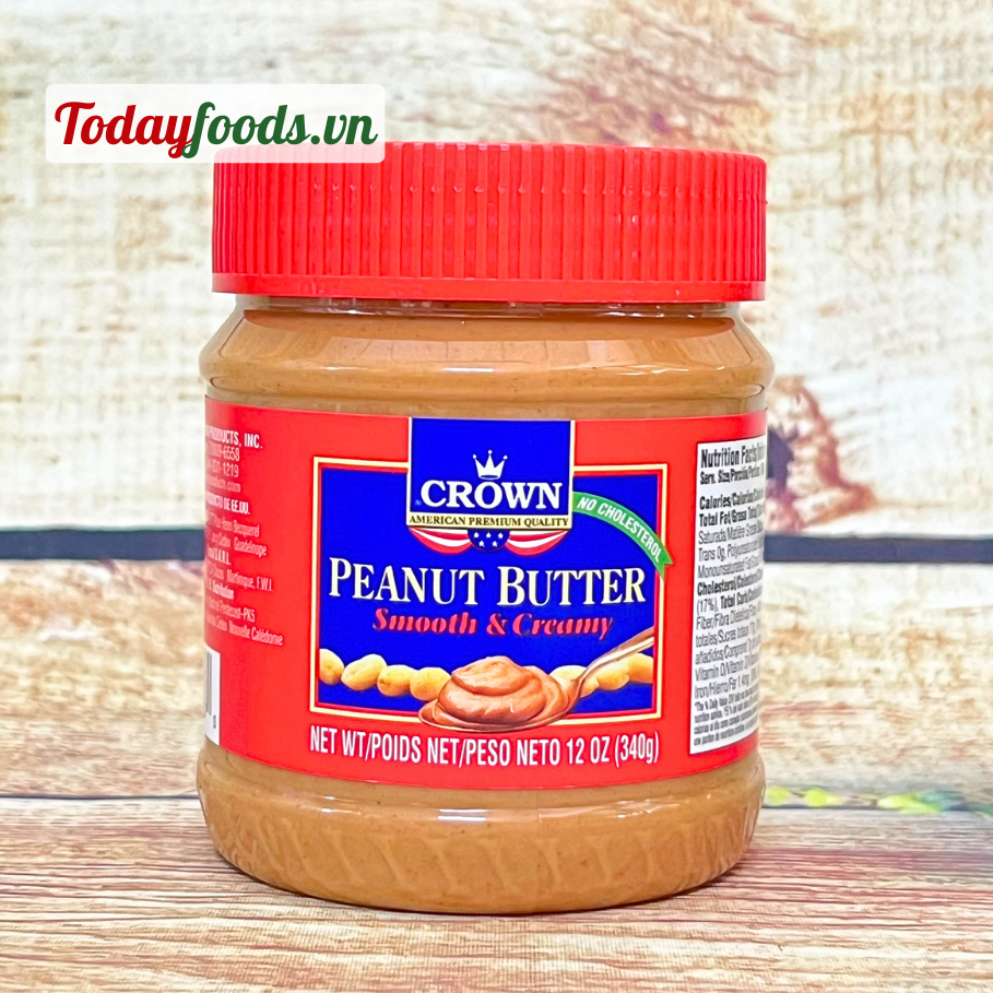 BƠ ĐẬU PHỘNG Mịn ít đường Smooth & Creamy CROWN 340G (Hàng Mỹ) | Ngậy, Thơm béo, Peanut Butter