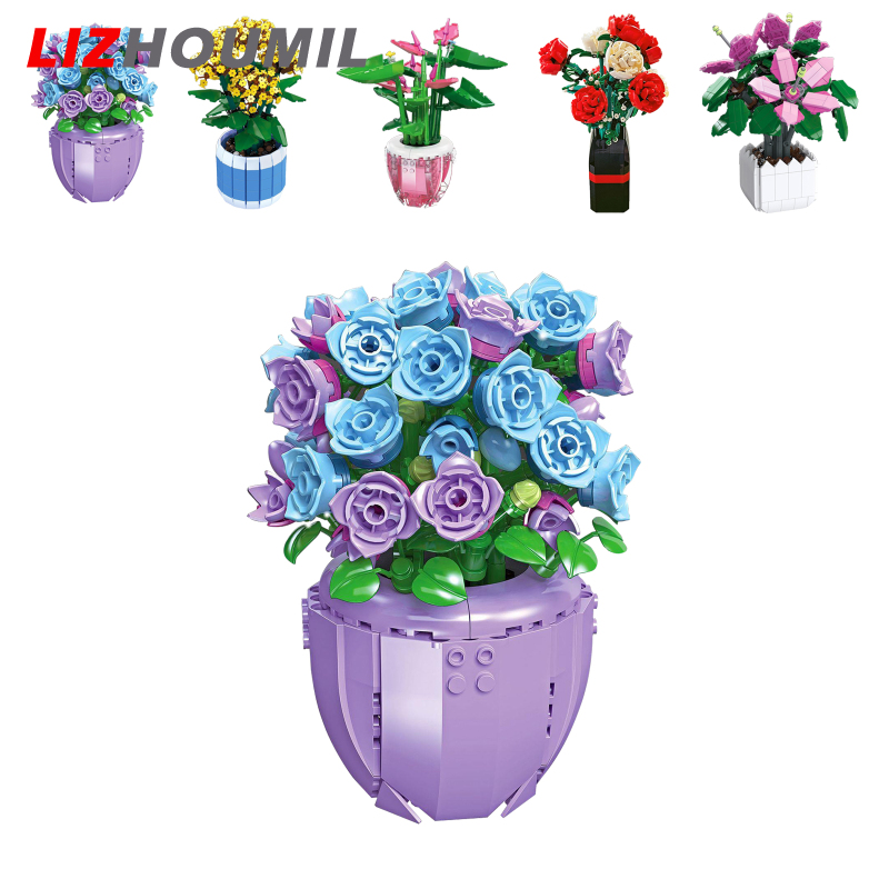 LIZHOUMIL Potted Flower Building Blocks Plant Bouquet Assemble Building Bricks Tabletop Ornaments Decoration For Kids Birthday Gifts ราคา 186 บาท*ส่งฟรี