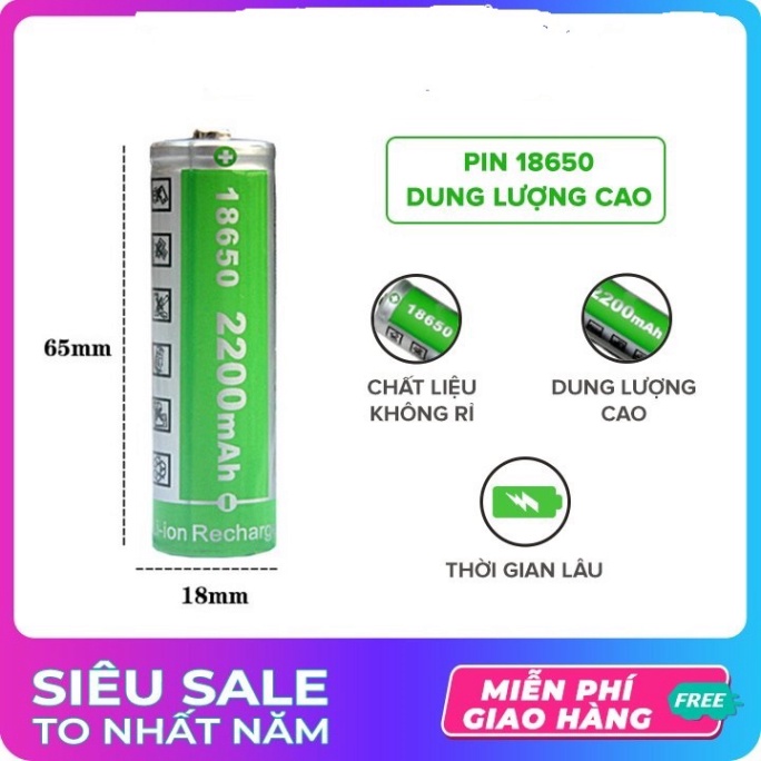 Pin sạc lithium-ion 18650 4.2v 2200mah dùng cho loa, xe điện, đèn pin