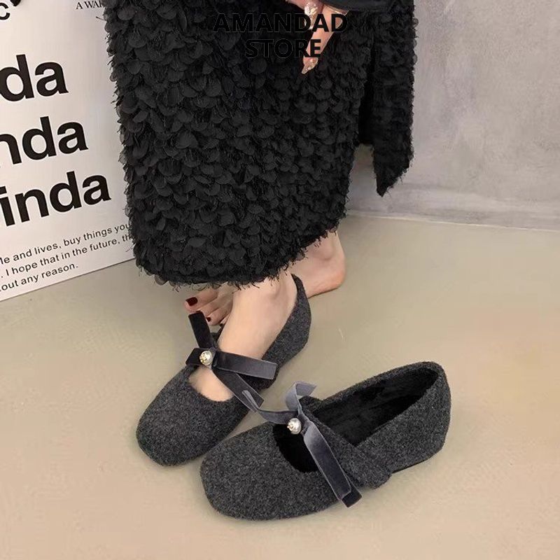 QiaoYiLuo Women's Shoes, round Toe Bowknot Pearl Decoration Elegant round Toe Flats ราคา 433 บาท*ส่งฟรี