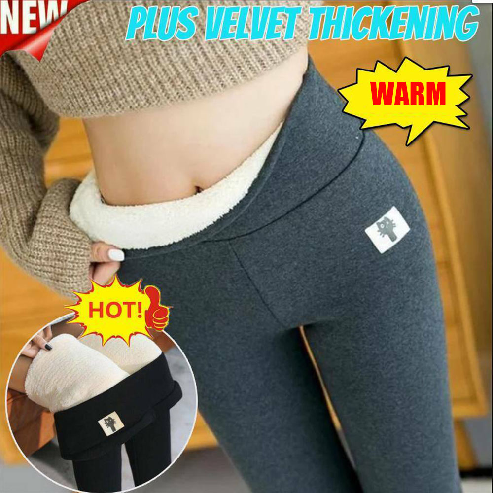XINZCONG Chất lượng cao Eo cao Quần len lông cừu Da cừu Cashmere Quần ấm Xà cạp nữ Xà cạp dày mùa đông