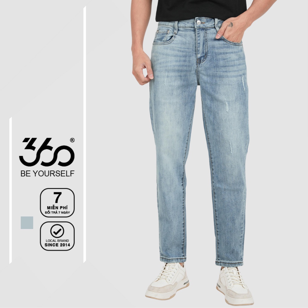 Quần jean nam ông đứng slimfit thương hiệu 360 Boutique màu jeans xanh denim chất liệu bò cao cấp-QJDOL324