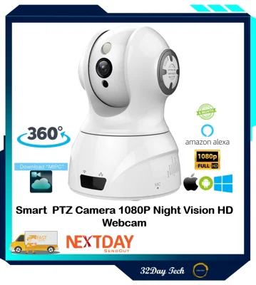 Smart Camera PTZ Version 1080P Night Vision HD Webcam Support Alexa IP Cam Camcorder 360° Angle Panoramic WIFI Wireless